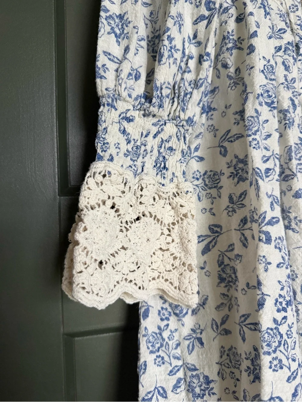 Olivaceous White Mini Dress with Blue Floral Print